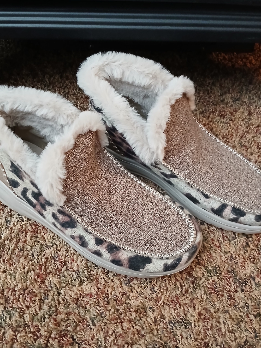 Hey Dude Women's Sparkle Leopard Trim Slip-On Booties - Taupe & Beige